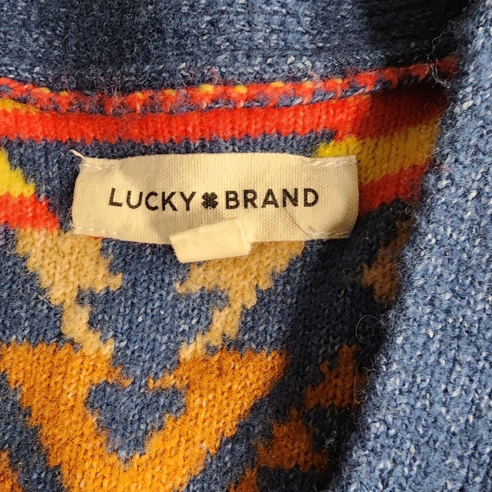 🌟Lucky Brand Southwestern Aztec Cardigan Sweater Blue Multicolor boho western - Picture 3 of 10